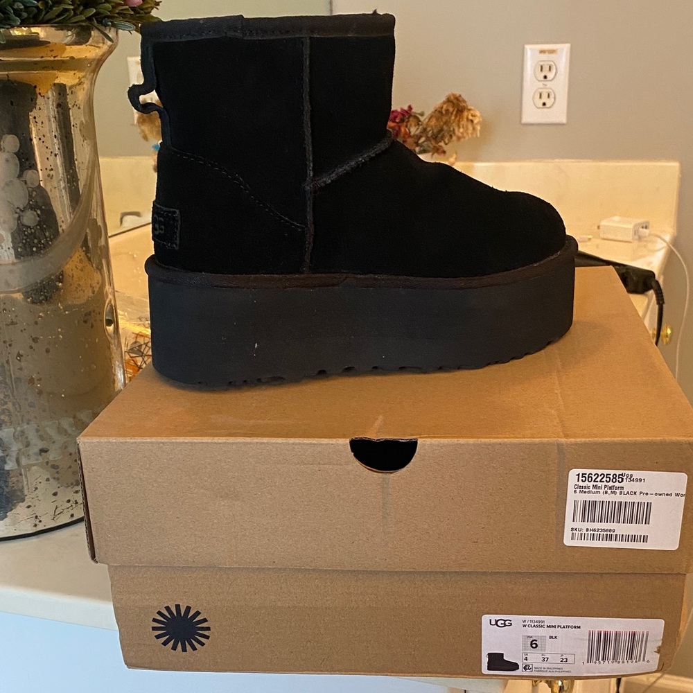 UGG Black Suede Platform Shoes